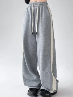 Online Drawstring Contrast Trim Wide Leg Sweatpants Wide Leg|Pants