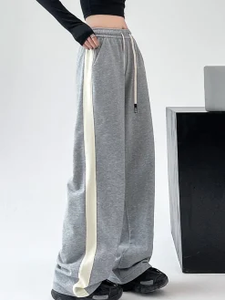 Online Drawstring Contrast Trim Wide Leg Sweatpants Wide Leg|Pants