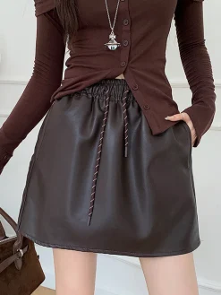 Discount Drawstring Faux Leather Skirt Skirts|Bottoms