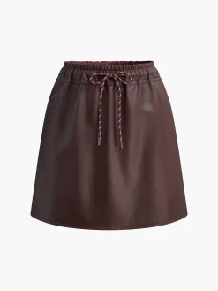 Best Drawstring Faux Leather Skirt Skirts|Bottoms
