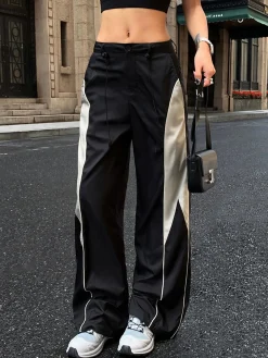 Drawstring Patchwork Baggy Pants Wide Leg|Pants