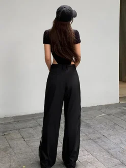 Drawstring Patchwork Baggy Pants Wide Leg|Pants