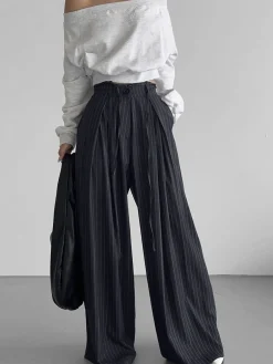 Outlet Drawstring Pinstripe Wide-Leg Pants Pants|Bottoms