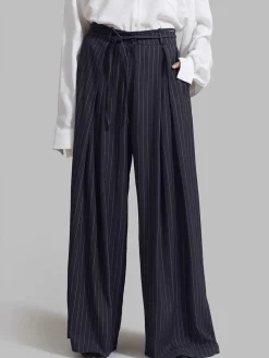 Outlet Drawstring Pinstripe Wide-Leg Pants Pants|Bottoms