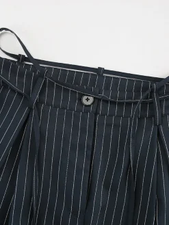 Outlet Drawstring Pinstripe Wide-Leg Pants Pants|Bottoms