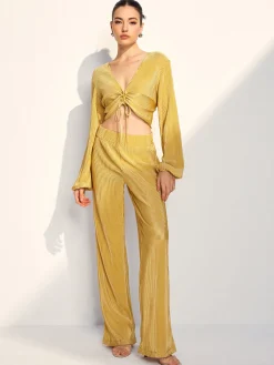 Sale Drawstring Puff Sleeve Pants Set Pants Sets|Matching Sets