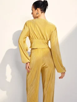 Sale Drawstring Puff Sleeve Pants Set Pants Sets|Matching Sets