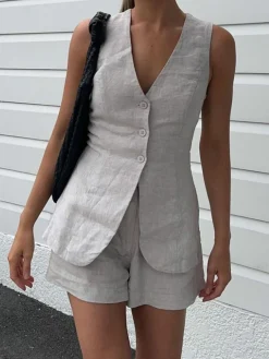 Discount Drawstring Split Casual Shorts Set Shorts Sets|Shorts