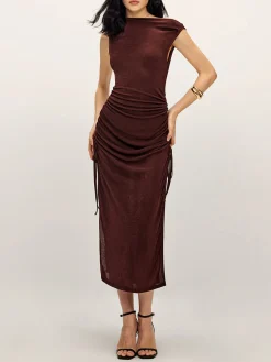 Discount Drawstring Split Tank Midi Dress Casual Dresses|Work Dresses