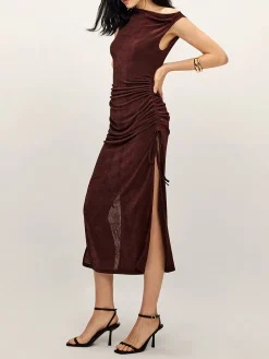 Discount Drawstring Split Tank Midi Dress Casual Dresses|Work Dresses