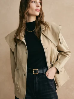 Clearance Drawstring Waist Zipper Trench Coat Outerwear|Coats