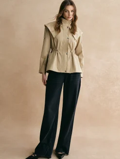 Clearance Drawstring Waist Zipper Trench Coat Outerwear|Coats