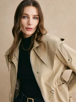 Clearance Drawstring Waist Zipper Trench Coat Outerwear|Coats