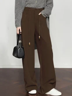 Best Drawstring Wide-Leg Draped Pants Pants|Bottoms