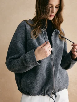 Hot Drawstring Zipper Loose Jacket Outerwear|Jackets