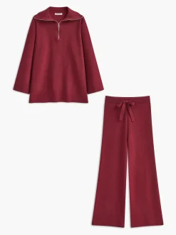 Online Drawstring Zipper Sweater Pants Set Pants Sets