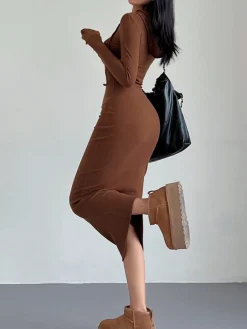 Discount Drop Shoulder Drawstring Hooded Dress Black Dresses|Sweater Dresses
