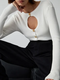 Discount Effortless Keyhole Long Sleeve Knit Top Sweater Tops|Sweaters & Cardigans