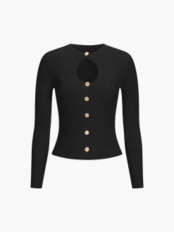Discount Effortless Keyhole Long Sleeve Knit Top Sweater Tops|Sweaters & Cardigans