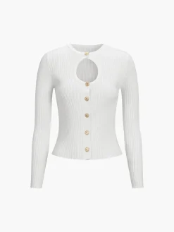 Discount Effortless Keyhole Long Sleeve Knit Top Sweater Tops|Sweaters & Cardigans