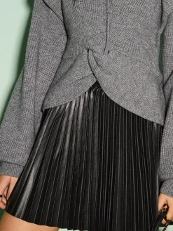 Clearance Elastic Waist Faux Leather Pleated Skirt Bottoms
