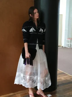 Hot Elastic Waist Lined Lace Skirt Skirts|Bottoms