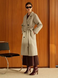 Sale Elegant Belted Long Winter Coat Outerwear|Coats