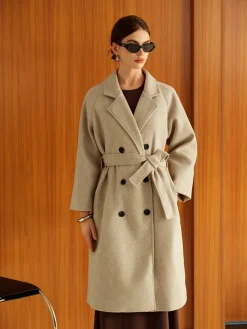 Sale Elegant Belted Long Winter Coat Outerwear|Coats