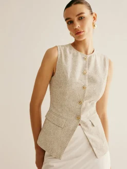New Elegant Breasted Piping Split Vest Outerwear|Vests