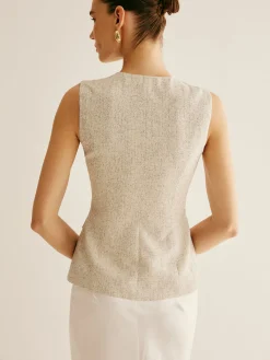New Elegant Breasted Piping Split Vest Outerwear|Vests
