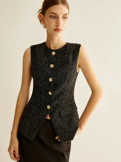 New Elegant Breasted Piping Split Vest Outerwear|Vests