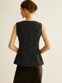 New Elegant Breasted Piping Split Vest Outerwear|Vests