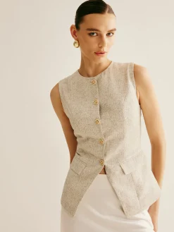 New Elegant Breasted Piping Split Vest Outerwear|Vests