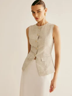New Elegant Breasted Piping Split Vest Outerwear|Vests