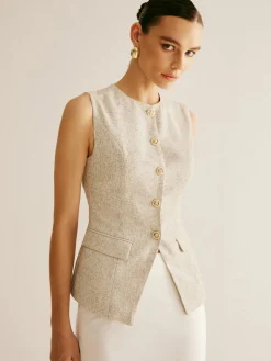 New Elegant Breasted Piping Split Vest Outerwear|Vests