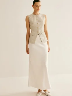 New Elegant Breasted Piping Split Vest Outerwear|Vests