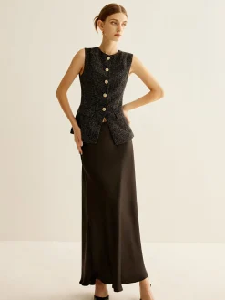 New Elegant Breasted Piping Split Vest Outerwear|Vests