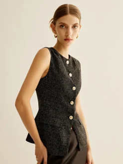 New Elegant Breasted Piping Split Vest Outerwear|Vests