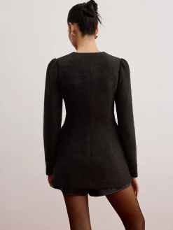 Best Elegant Button Down Tweed Blazer Without Belt Outerwear|Blazers
