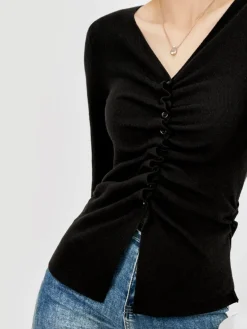 Hot Elegant Button Pleated Knit Top Sweater Tops|Sweaters & Cardigans