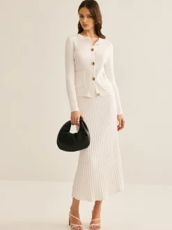 Best Elegant Button Pleated Sweater Co-ords Sweater Tops|Sweaters & Cardigans