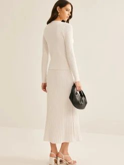 Best Elegant Button Pleated Sweater Co-ords Sweater Tops|Sweaters & Cardigans