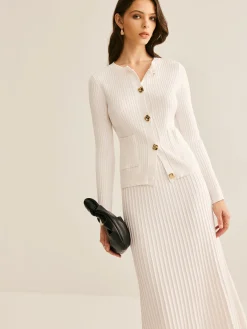 Best Elegant Button Pleated Sweater Co-ords Sweater Tops|Sweaters & Cardigans