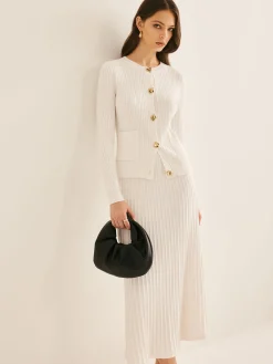 Best Elegant Button Pleated Sweater Co-ords Sweater Tops|Sweaters & Cardigans