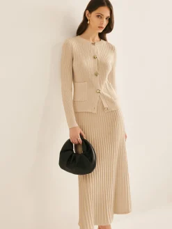 Best Elegant Button Pleated Sweater Co-ords Sweater Tops|Sweaters & Cardigans