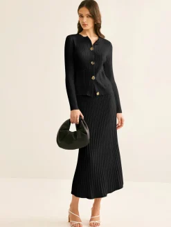 Best Elegant Button Pleated Sweater Co-ords Sweater Tops|Sweaters & Cardigans