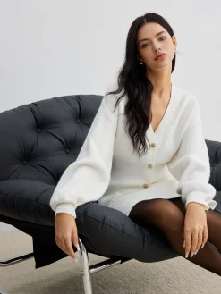 Hot Elegant Button Slit Cinched Cardigan Cardigans|Sweaters & Cardigans