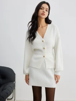 Discount Elegant Button Slit Cinched Cardigan Cardigans|Sweaters & Cardigans