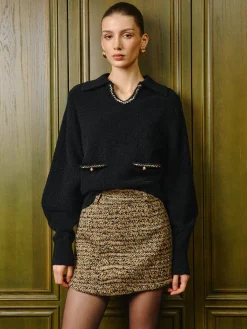 Online Elegant Contrast Binding Keyhole Neckline Polo Sweater Knitwear|Tops