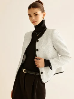 Online Elegant Contrast Trim Blazer Outerwear|Blazers
